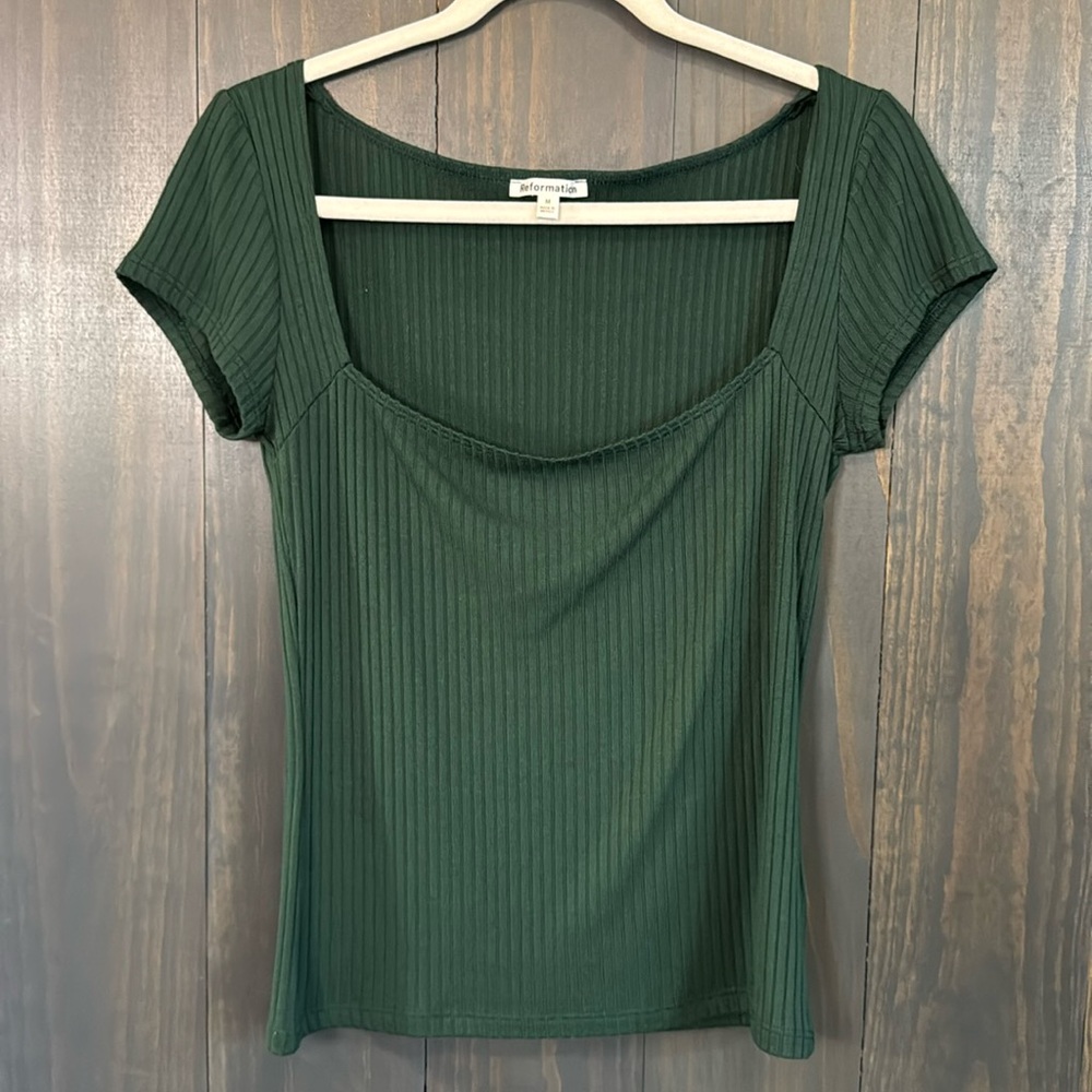 Reformation Square Neck Ribbed Top Green Size M - Picture 2 of 9